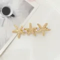 Gouden driedubbele zeester haarspeld met parels en strass, elegante haarklem voor vrouwen. - Parel Zeester