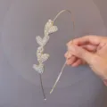 Gold rhinestone pearl headband detail, delicate heart design hair hoop for women accessories - Heart Headband