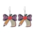Back to school wooden earrings cute pencil bow design drop earrings for teachers and students. - Pencil Apple Notebook Bow (1号)
