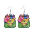 Cute wooden crayon bow earrings for back to school season, fun campus style teacher jewelry design. - Crayon Stationery Bag Bow (2号)