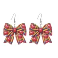 Close-up detail shot of back-to-school pencil and apple print bow earrings for daily wear. - Apple Pencil Bow (4号)