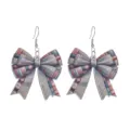 Close-up detail shot of wooden bow earrings featuring unique book pattern, retro school style. - Vintage Books Bow (7号)