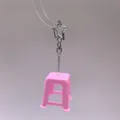 Cute pink plastic stool keychain novelty bag charm with silver star clasp for daily decoration - Pink