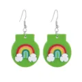 Green rainbow cloud drop earrings detail close-up, fun resin jewelry fashion accessory. - Style 1 (Rainbow Cloud Round)