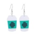 St. Patrick's Day green clover coffee cup soft pottery dangle earrings detail shot. - Style 3 (Coffee Cup Clover)