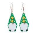 Detailed view of green gnome dangle earrings with white beard and yellow stars for festive wear. - Style 2 (Festive Gnome)