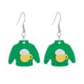 Close-up detail shot of green sweater earrings featuring a cute beer mug design and alloy hooks. - Style 4 (Green Beer Sweater)