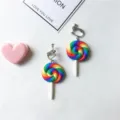 Colorful rainbow lollipop clip-on earrings for women, cute resin geometric candy jewelry. - Clip-on Earrings Pair / Multicolor Style A