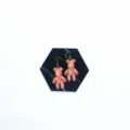 Close-up detail of cute glitter resin bear earrings, sparkly charm for daily wear style. - Hook Style / Pink