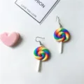 Colorful rainbow lollipop drop earrings detail, sweet and cute fashion jewelry design. - Ear Hooks 1 Pair / Multicolor Style A