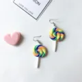 Colorful polymer clay swirl lollipop hook earrings cute sweet playful ear jewelry - Ear Hooks 1 Pair / Multicolor Style B