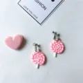 Pink white spiral lollipop clip earrings cute sweet ear jewelry non pierced earrings for women - Clip-on Earrings Pair / Pink