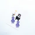 Purple glitter resin bear earrings, cute cartoon animal drop earrings for women and girls. - Clip-on Earrings / Purple
