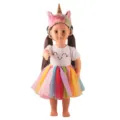 18 inch doll clothes unicorn tulle skirt outfit set, colorful tutu dress with cute headband. - Unicorn Set (ML4587) / Three-Piece Set / Rainbow