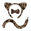 Leopard print cat ear headband bow and tail costume set for adult party and cosplay - Headband Bow And Tail / Three-Piece Set