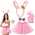 Osterhase Kostüm Set mit Hasenohren Haarreif Tutu Rock und Tasche für Party Deko - Erwachsenen Rock Fünfteiliges Set