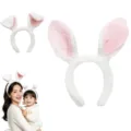 Plush bunny ear headband white and pink cute Easter party costume hair hoop for girls kids - Bunny Ear Headband / White