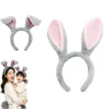 Grey plush bunny ears headband and tail set for Easter, Halloween, and party cosplay costumes. - Bunny Ear Headband / Gray