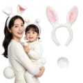 Plush Bunny Ears Headband Set Parent-Child Easter Costume Cute White Rabbit Hair Hoops - Rabbit Ears And Tail Set / Two-Piece Set / White