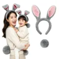 Easter Bunny Ears Headband and Fluffy Tail Set for Festival Cosplay Party Dress Up - Rabbit Ears And Tail Set / Two-Piece Set / Gray
