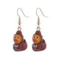 Resin cartoon duck dangle earrings for women, cute brown animal hook earrings for daily wear. - Yellow Duck with Hat and Bow Tie Style