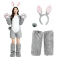 Ensemble de costume de lapin gris Halloween Pâques oreilles en peluche guêtres. - Ensemble Jambières en Peluche / Ensemble trois pièces / Gris