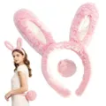 Rosa Plüsch Hasenohren Haarreif und Schwanz Set, ideal für Ostern, Halloween und Kostümpartys. - Rosa Schwanz Zweiteiliges Set