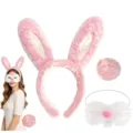 Rosa Pluesch Hasenohren Haarreif fauschiger Schwanz und Nasenmaske Set fuer Osterparty Kostuem - Rentier Nase Kostümzubehör Set