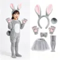Enfant gris lapin costume ensemble Pâques Halloween mignon peluche oreilles bandeau tutu jupe - Ensemble de Costume de Lapin (Enfants) / Ensemble de 6 pièces / Gris