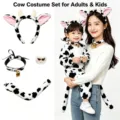 Cute plush cow costume set including ear headband, bell choker, tail and nose for cosplay fun. - Four-Piece Set
