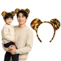 Halloween Tiger Ohren Haarreifen Erwachsene Kinder Plüsch Tier Kostüm Party Set neu! - Runde Ohren Orange Haarreif