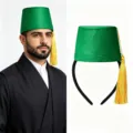 Traditional green fez hat with gold tassel costume accessory for men and women cosplay events. - Green Hat Style
