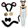 Cute mouse animal costume set with headband tail bow tie and cookie accessories for party. - Black 5-Piece Set