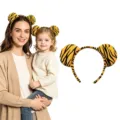 Halloween Tiger Ohren Haarreif fuer Erwachsene und Kinder Tier Kostuem Party Haarreif Set - Runde Ohren Gelb Haarreif