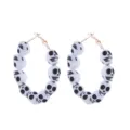 Halloween skull hoop earrings quirky black and white beaded dangling fashion jewelry for party - White Skull Hoop Style (2)