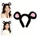Cute black plush mouse ear headband for women and children, soft fluffy hair hoop for party. - Black Headband