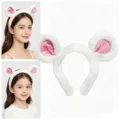 Plush white and pink mouse ear headband for adult and kids animal cosplay costume party. - White Headband