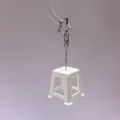 Mini white plastic stool keychain, cute nostalgic novelty bag charm and keyring accessory. - Off White