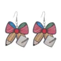Cute campus style wooden pencil bow earrings, perfect back-to-school student fashion jewelry. - Bow Notebook Pencil Pattern (8号)