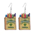 Close-up detail of creative crayon box wooden drop earrings for school season daily wear. - Back To School Crayon Box (10号)