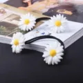 Sweet cute little daisy hair rope detail view, fresh floral black elastic hair tie. - Double Flower Drawstring Hair Tie