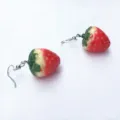 Cute strawberry resin earrings detail view, sweet summer ear hook jewelry accessory. - Large Strawberry Ear Hook
