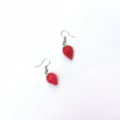 Close-up detail of cute red strawberry drop earrings, sweet design for summer daily wear style. - Small Strawberry Ear Hook