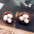 Handmade funny egg nest stud earrings quirky novelty food play jewelry for daily wear. - Brown Egg Stud Earrings