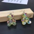 Handcrafted Colorful Glitter Resin Bear Dangle Earrings Cute Sweet Jewelry for Women - Earring Hooks / Yellow