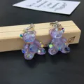Handmade cute transparent resin glitter bear clip earrings sweet style ear jewelry accessory - Clip-On Earrings / Light Purple