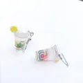 Miniature fruit tea cup earring detail, clear resin material with cute fruit slices. - Yellow Lemon Cup Earring Hook Style