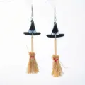 Pendientes escoba bruja Halloween sombrero brillante colgantes joyas mujer fiesta - Sombrero Bruja Acrílico Gancho / Negro