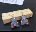 Cute glitter resin bear dangle earrings for women girls sweet jewelry gifts daily wear - Earring Hooks / Light Purple