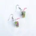 Colorful summer fruit lemon tea miniature drink cup drop earrings, fun creative resin jewelry. - Pink Straw Cup Earring Hook Style